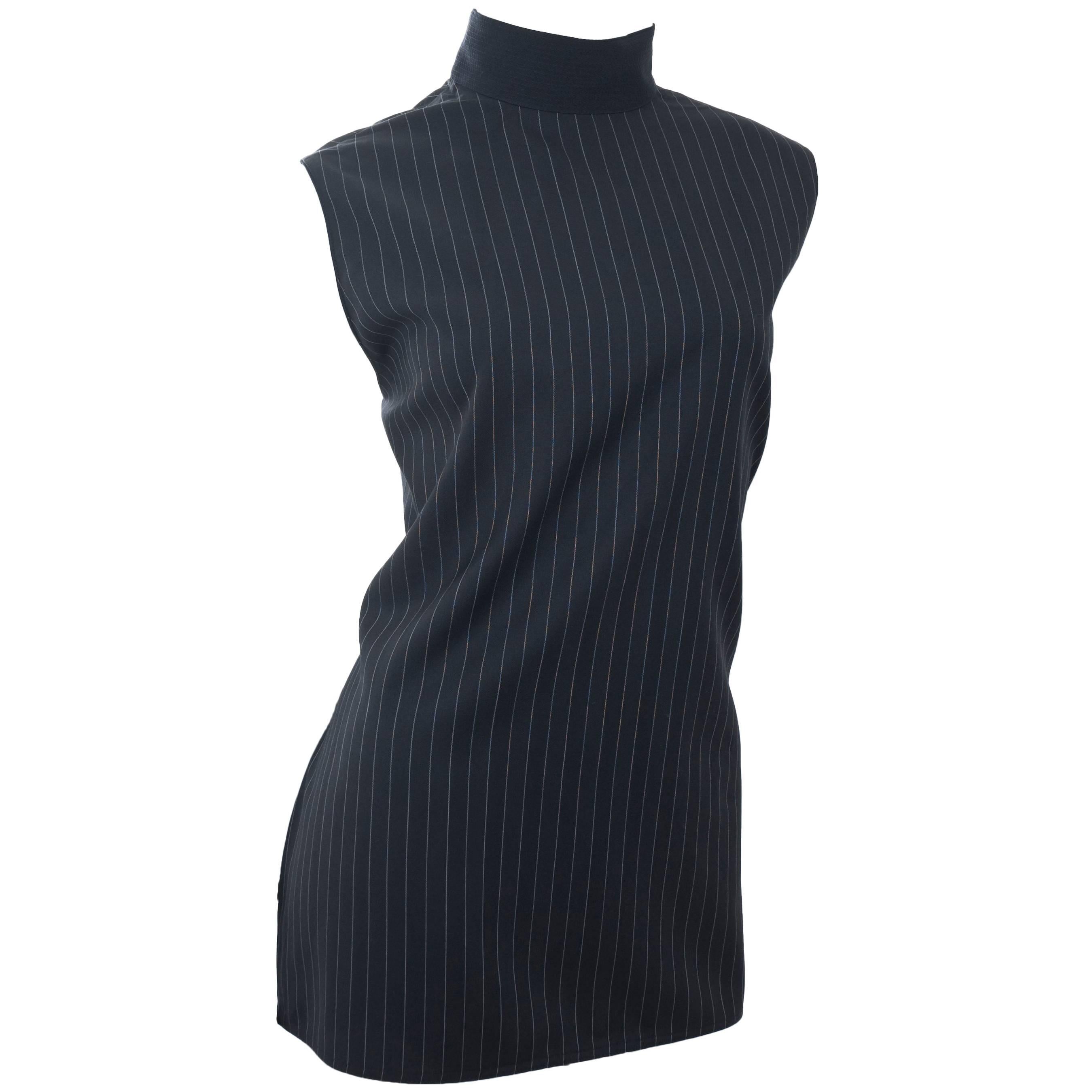 90s Gianni Versace COUTURE Wool & Silk Top in Black & White Stripes For Sale