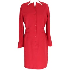 Thierry Mugler Paris 100% worsted wool red dress size 44 it vintage 1980s