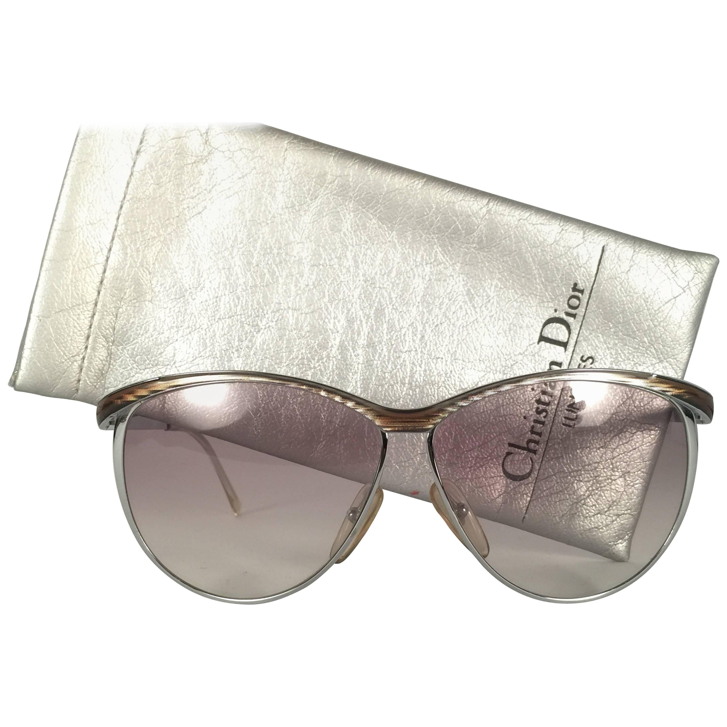 Mint Vintage Christian Dior 2150 Oversized Silver Optyl Sunglasses Germany For Sale