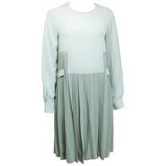 Chloe Green Silk Two-Tone Pleated Long Sleeves Dress