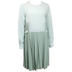 Chloe Green Silk Two-Tone Pleated Long Sleeves Dress 