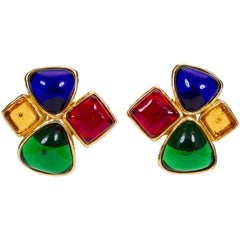 Chanel Multicolor Gripoix Gold Clip Earrings