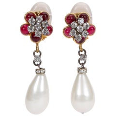 Chanel Purple Flower & Pearl Earrings