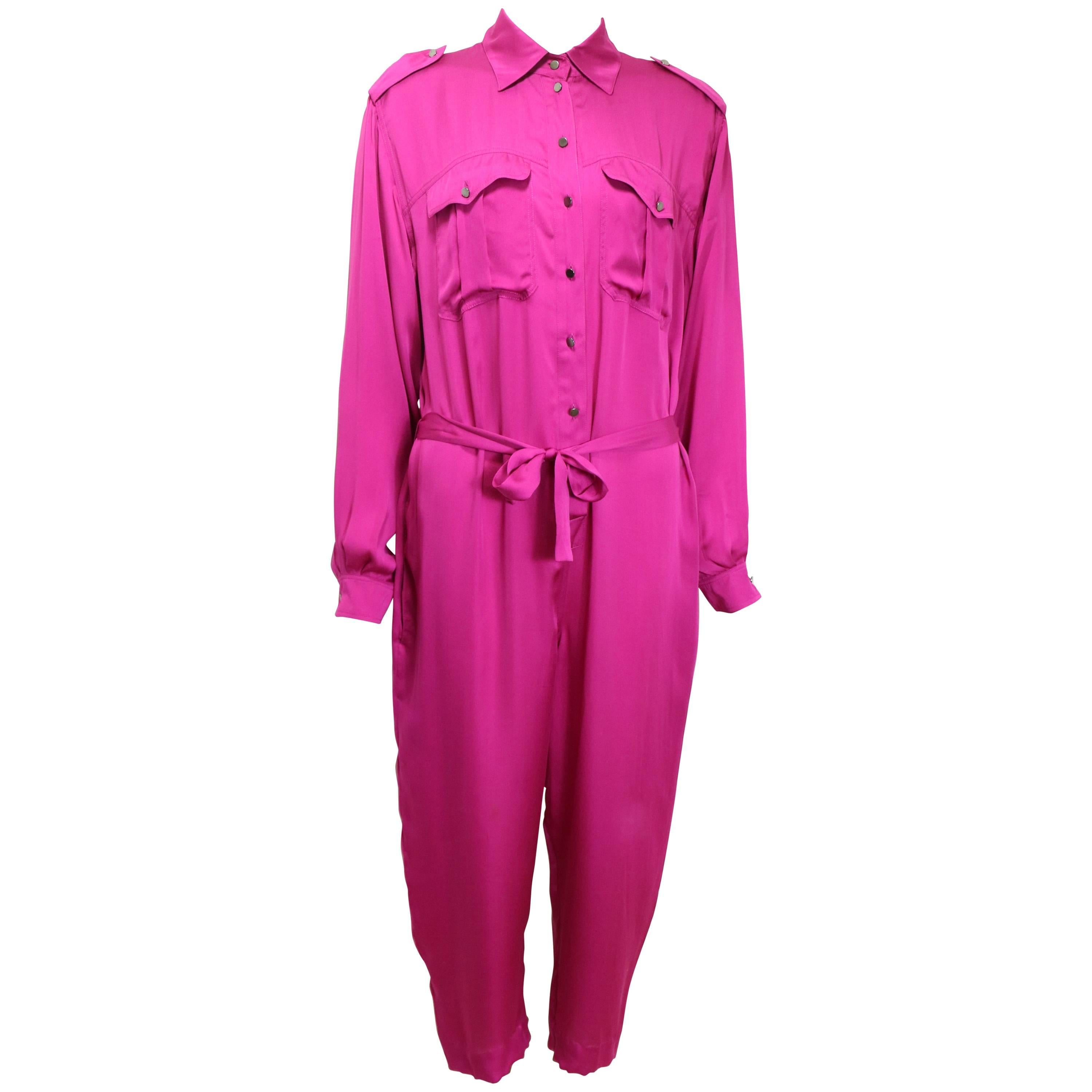Lanvin Pink Silk Button Front Jumpsuit. at 1stDibs | pink silk jumpsuit