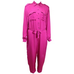 Lanvin Pink Silk Button Front Jumpsuit.