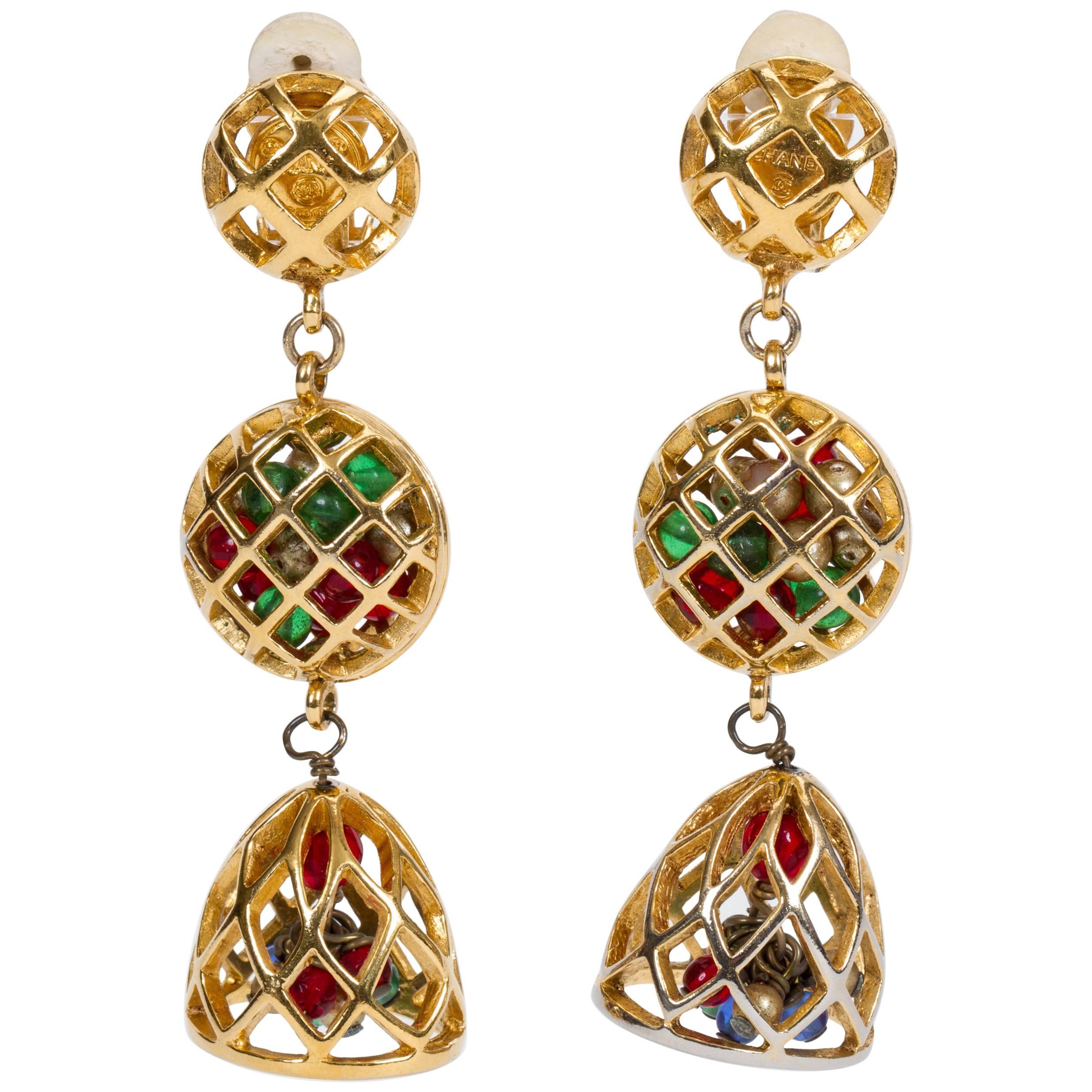 1970's Chanel Collectible Cage Drop Earrings