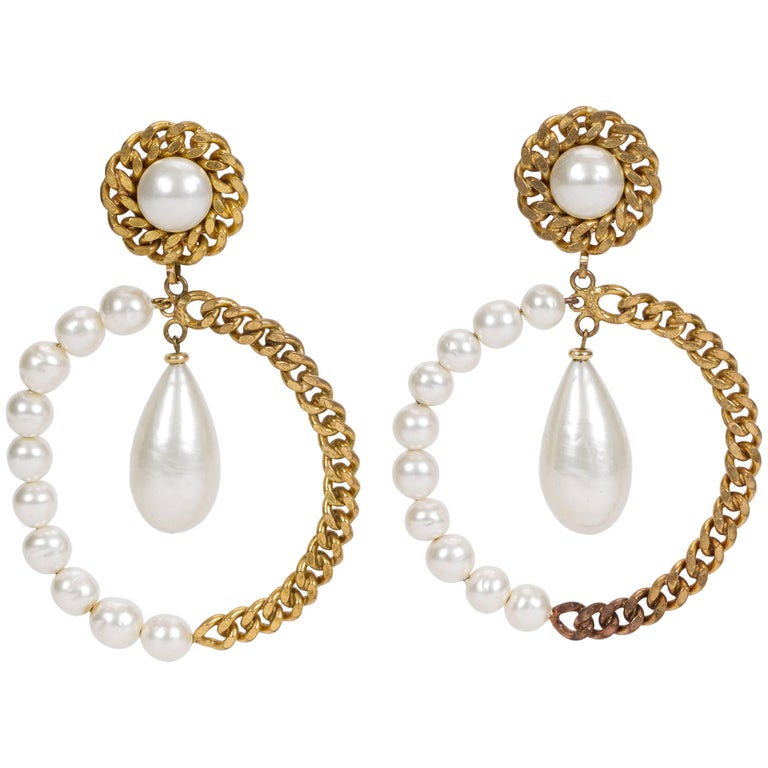 1970's Rare Chanel Oversized Drop Pearl Earrings at 1stDibs | oversized ...