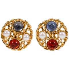 1970's Rare Chanel Chain Gripoix Pearl Earrings