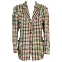 Max Mara blazer jacket beige green wool check size 42 it made italy 1980 Retro
