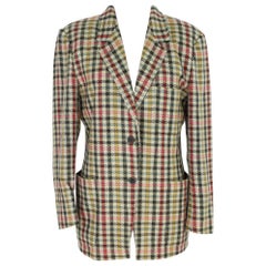 Max Mara blazer jacket beige green wool check size 42 it made italy 1980 Vintage