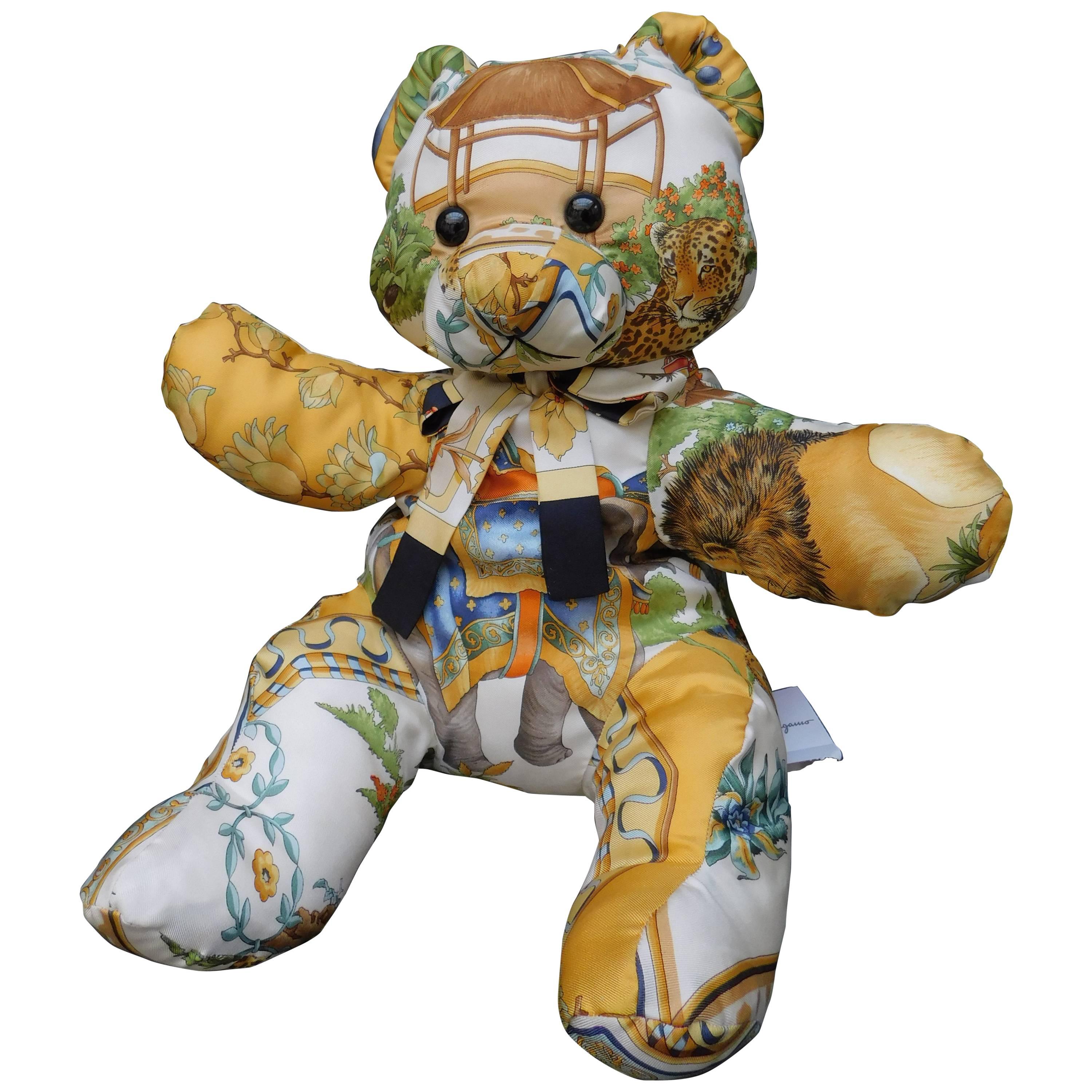 Salvatore Ferragamo Teddy Bear Made From "Oriental" Pattern Silk Scarf 