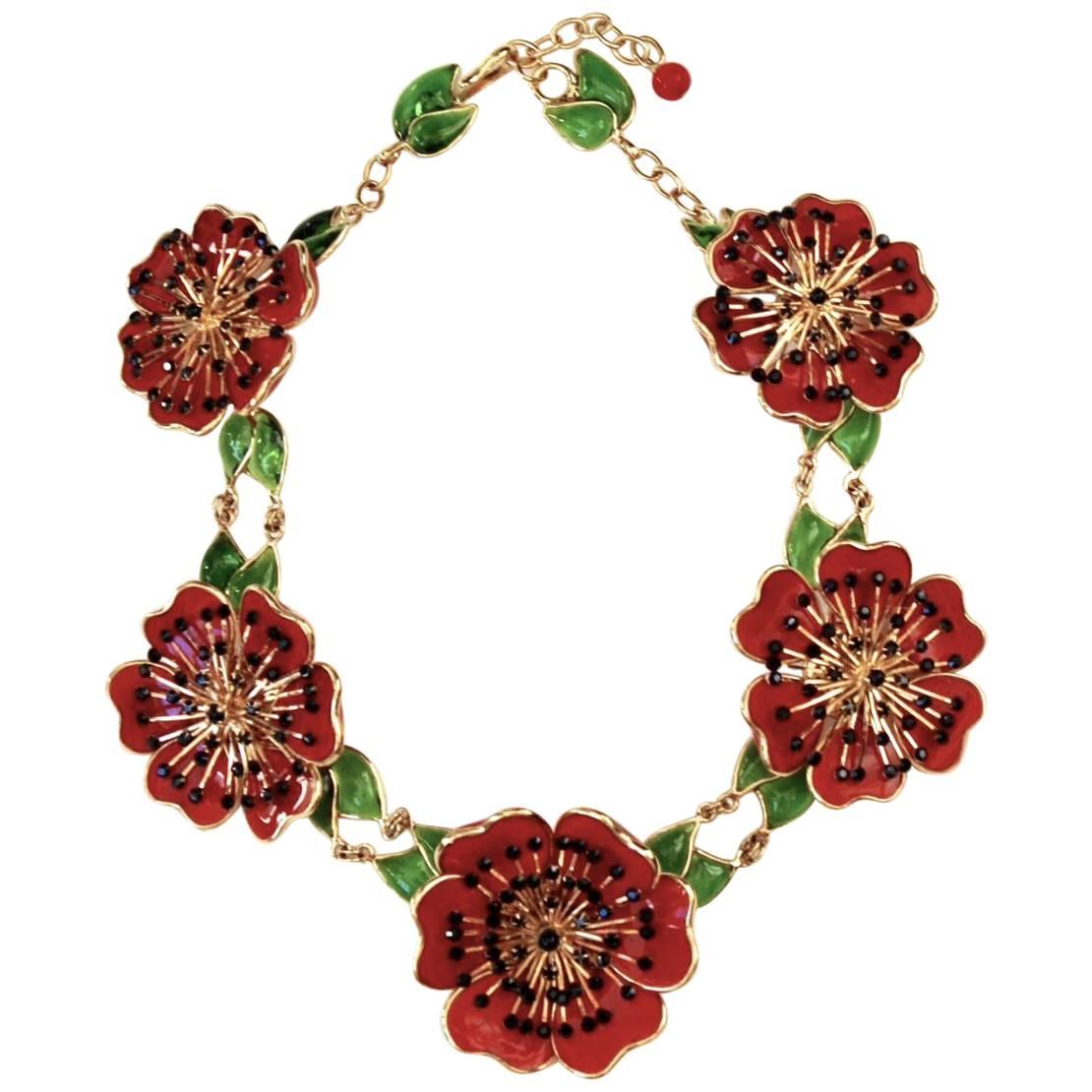 Gripoix Poppy Poured Glass Necklace at 1stDibs