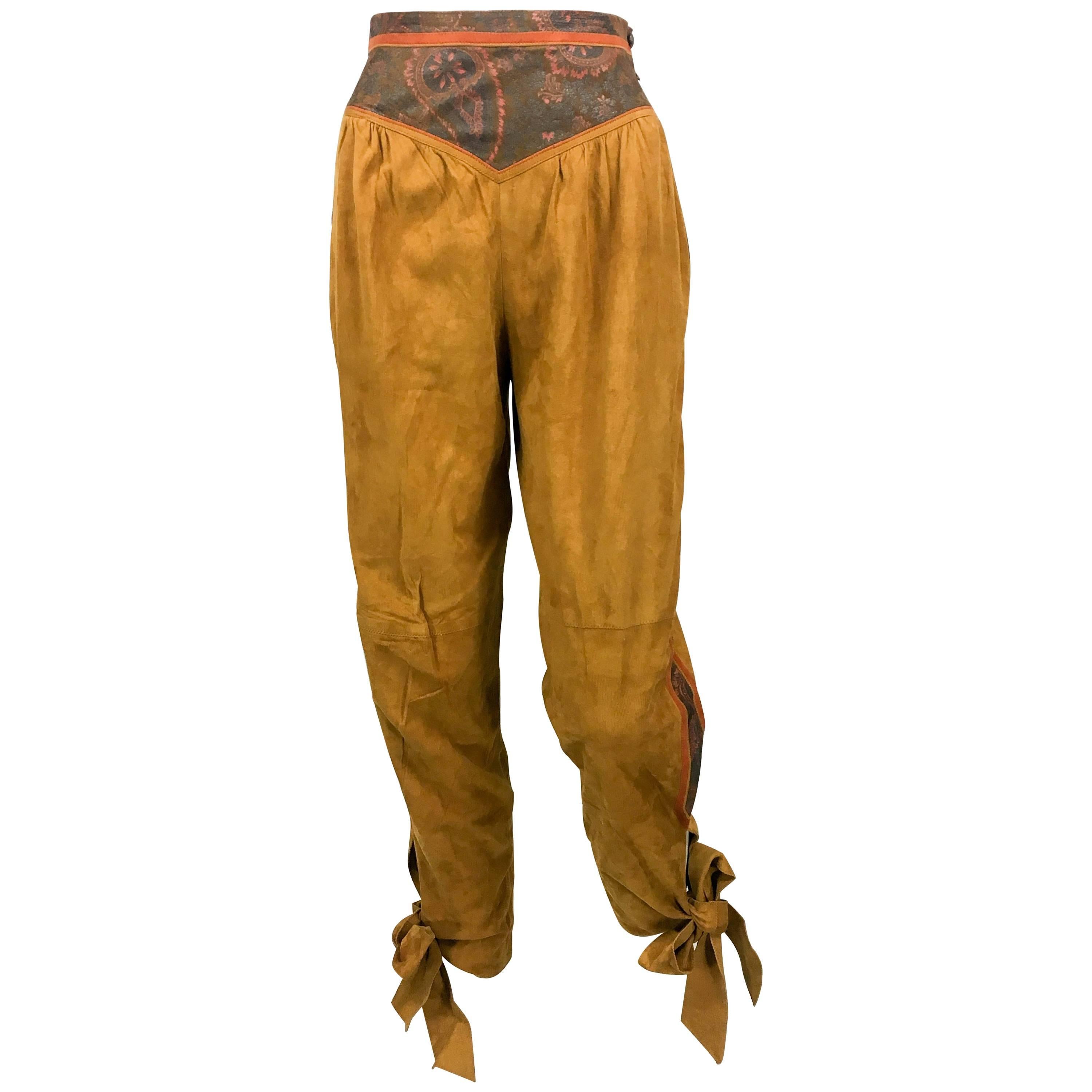 Roberto Cavalli Tan Suede Cropped Pants, 1980s  For Sale