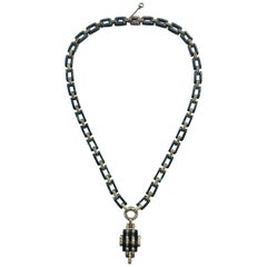 Art Deco Bakelite and paste D.R.G.M. link necklace, Germany