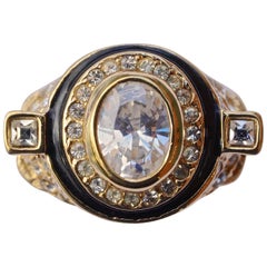 Art Deco 89 Gold Plated and Crystal Vintage Ring