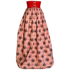 Floral Festival Vintage Maxi Skirt Lace Up Waist Detail in Red White and Black
