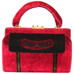 Vintage, Classic Red Sculpted Velvet Bag by Roberta di Camerino
