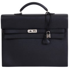 Mint Condition Hermes Black Epsom Kelly Briefcase with Box