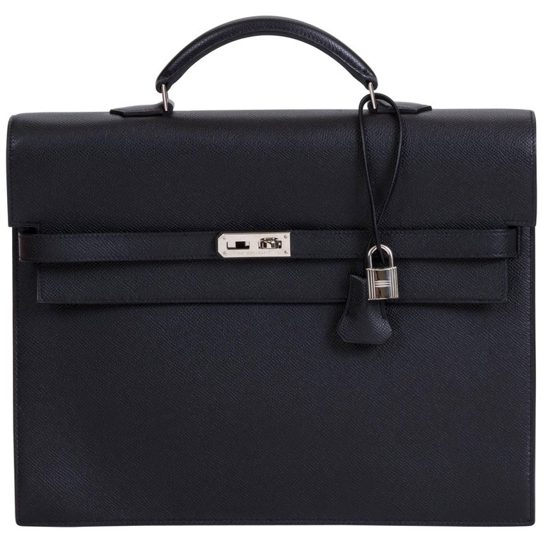 Mint Condition Hermes Black Epsom Kelly Briefcase with Box at 1stDibs