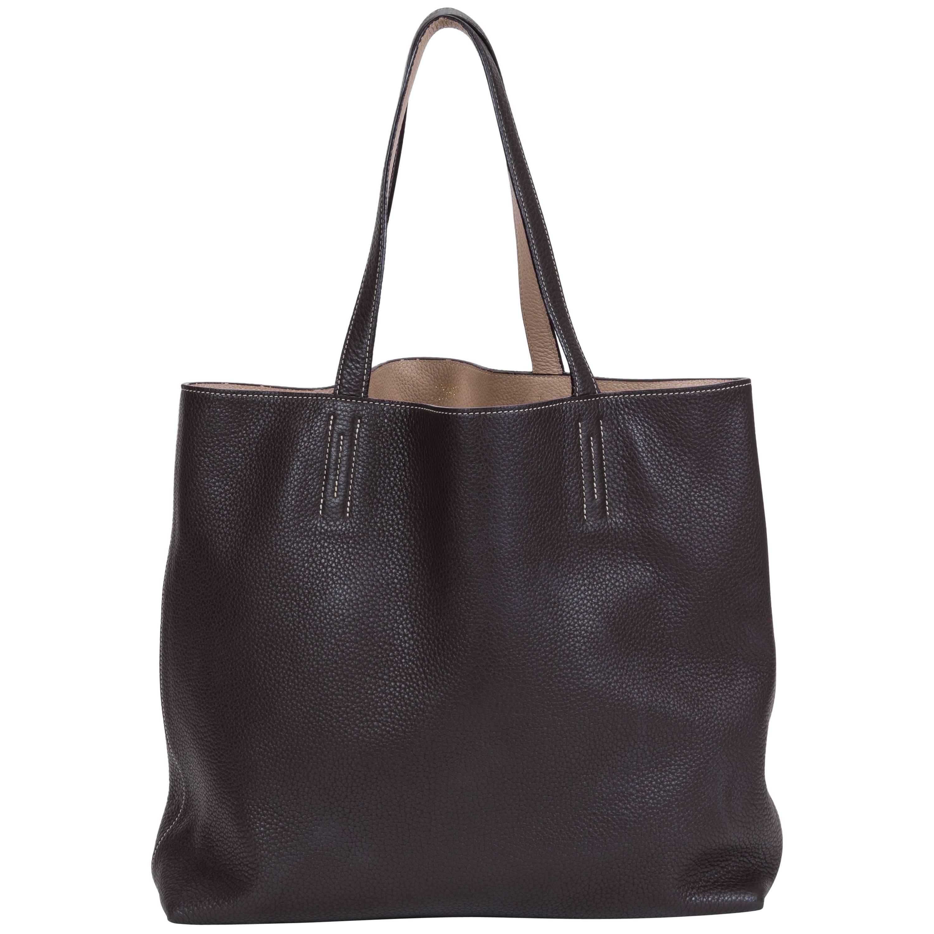 Hermes Double Sens Reversible Etoupe and Brown Tote Bag at 1stDibs