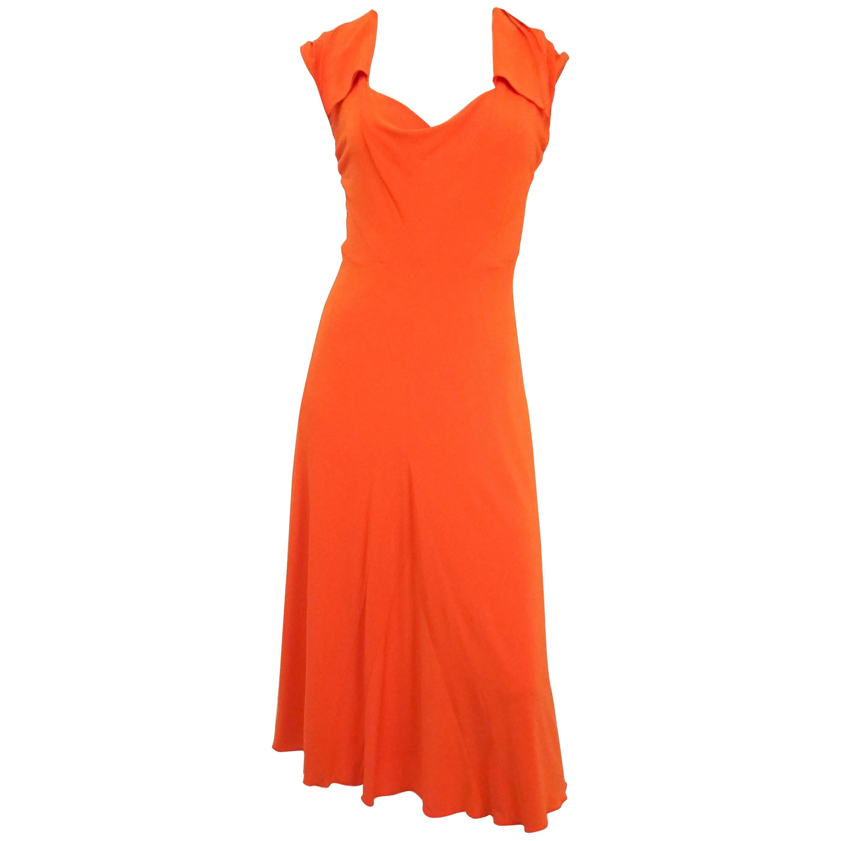 Karl Lagerfeld Orange Jersey Cowl Neck Dress For Sale