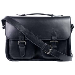 Roberto Cavalli Black Smooth Leather Double Strap Satchel Shoulder Bag