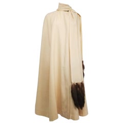 Cream Full Length Wool Cape with Mink Tails, 1960s