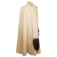 Cream Full Length Wool Cape with Mink Tails, 1960s at 1stDibs