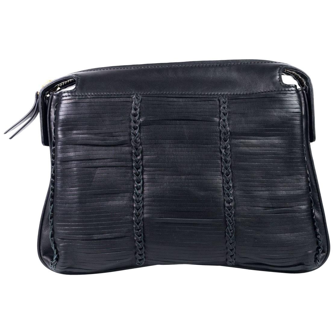 Roberto Cavalli Women's Black Leather Woven Shoulder Bag For Sale