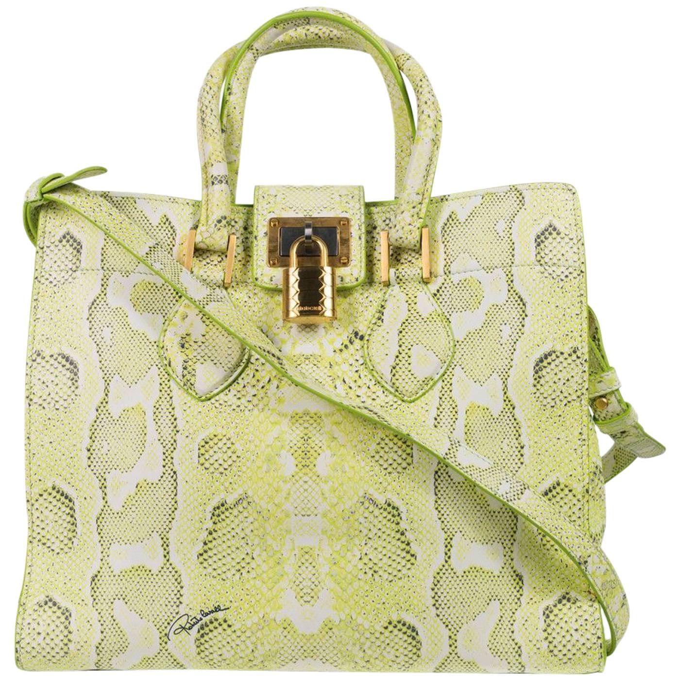 Roberto Cavalli Womens Green Snakeskin Leather Medium Florence Bag For Sale