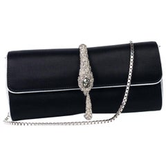 Roberto Cavalli Black Silver Serpent Jewel Clutch Wallet Shoulder Bag