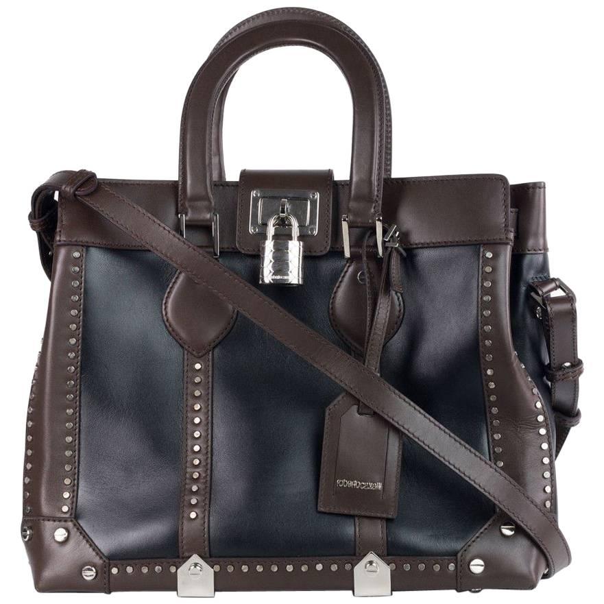 Roberto Cavalli Womens Black/Brown Leather Medium Florence Bag For Sale
