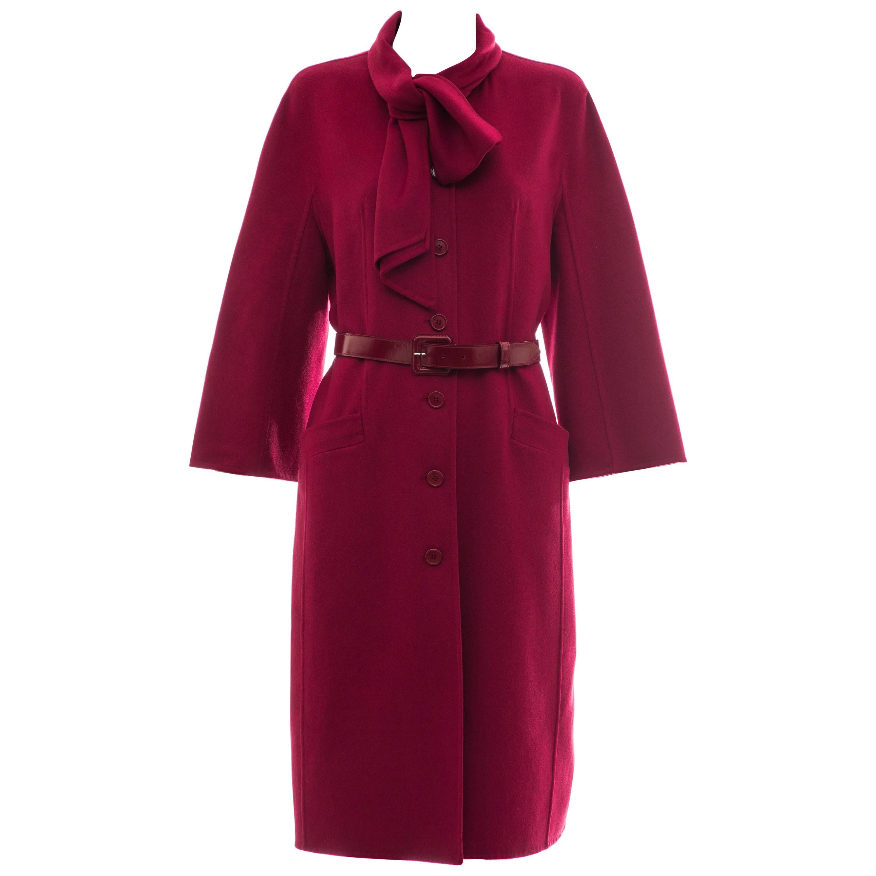 Christian Dior Crimson Red Button Front Cashmere Coat