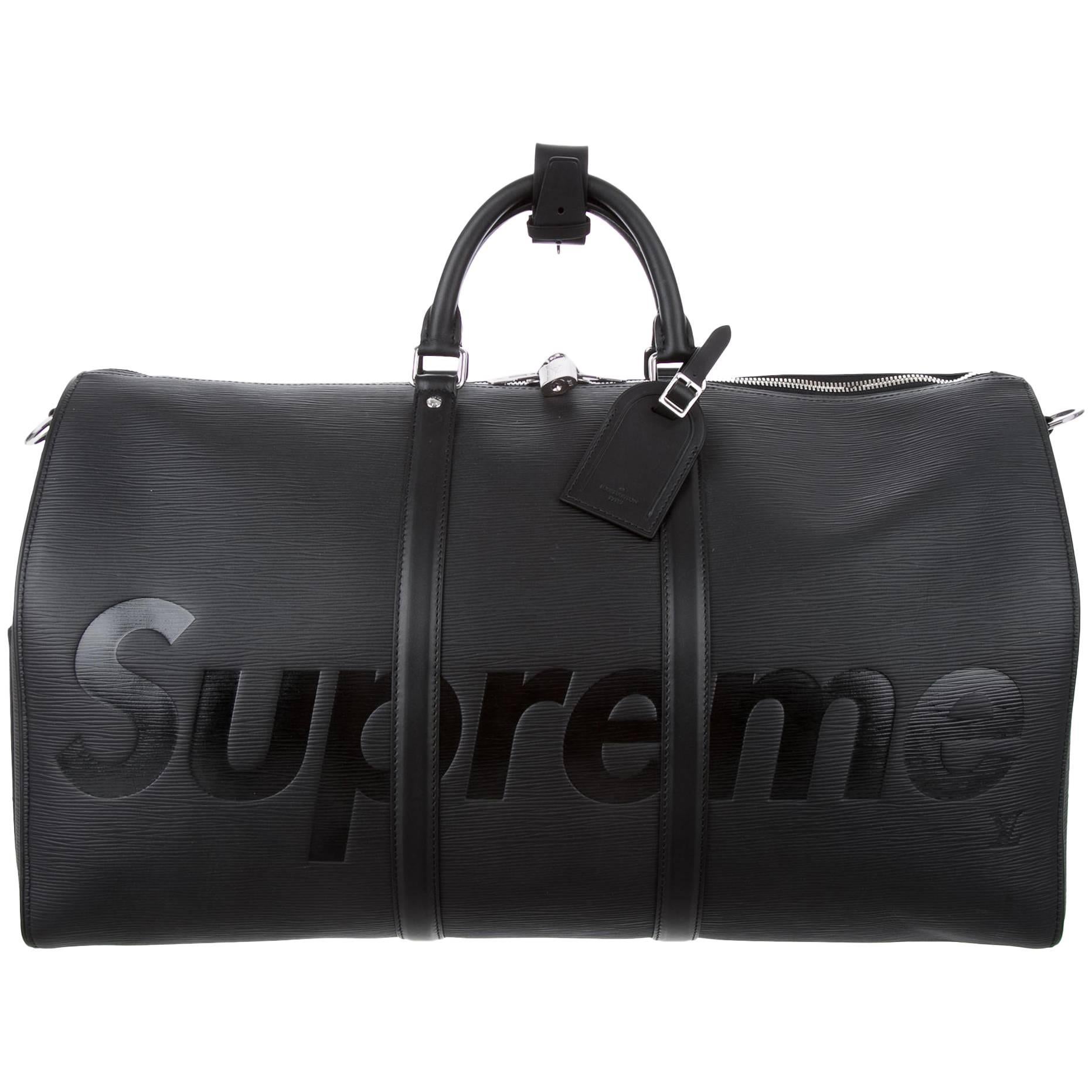 Louis Vuitton Supreme NEW Black Leather Men's Travel Duffle Carryall Bag in Box (sac de voyage en cuir noir)