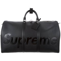 Louis Vuitton Supreme NEW Black Leather Men's Travel Duffle Carryall Bag in Box