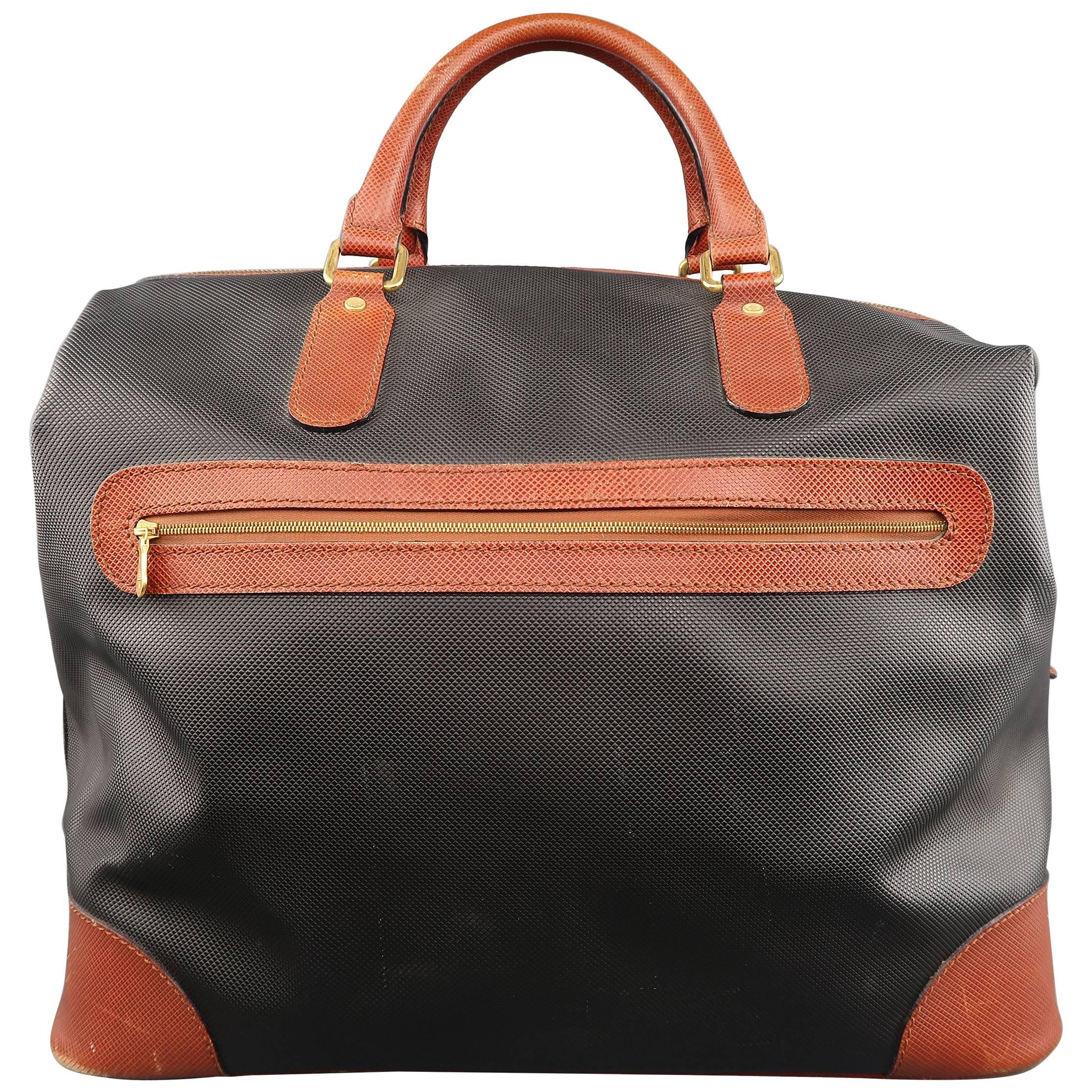 Vintage BOTTEGA VENETA Black & Brown Coated Canvas Carry-On Bag
