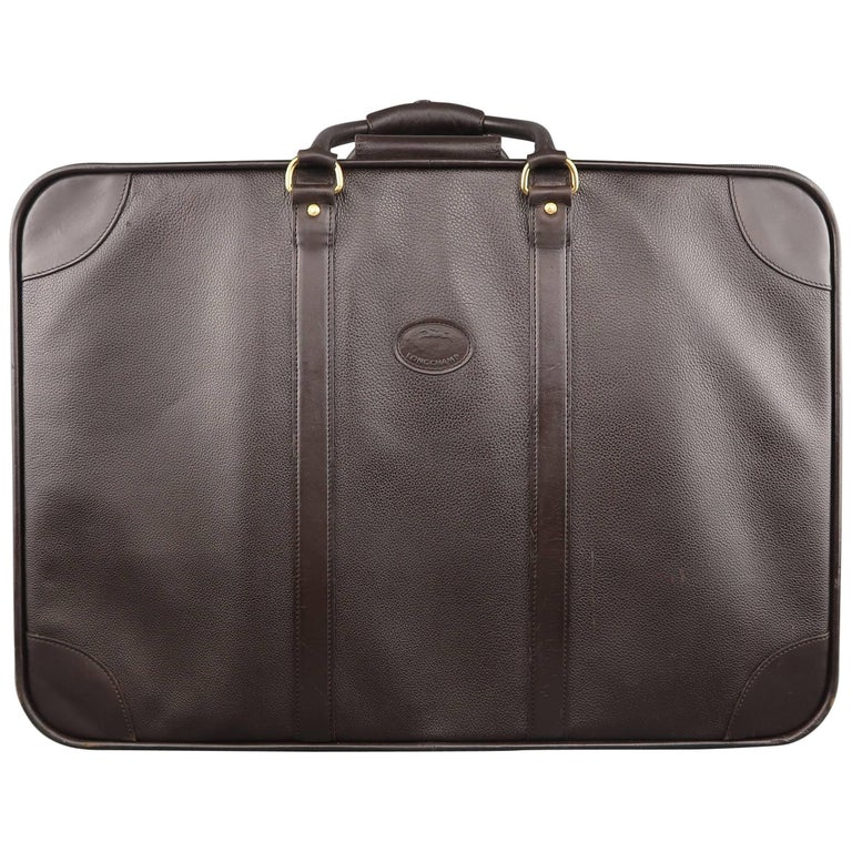 LONGCHAMP Dark Brown Leather Carry On Suitcase Travel Bag For Sale at 1stDibs brown carry on