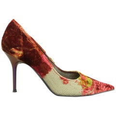 RENE CAOVILLA Size 10 Burgundy & Green Silk Burnout Velvet Pointed Toe Pumps