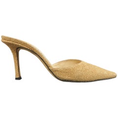 JIMMY CHOO Size 10 Gold Glitter Cork Textured Leather Mule