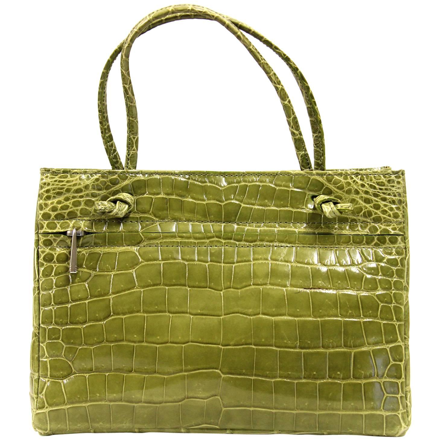 Colombo Green Crocodile Leather Vintage Bag, 2000s For Sale at 1stDibs