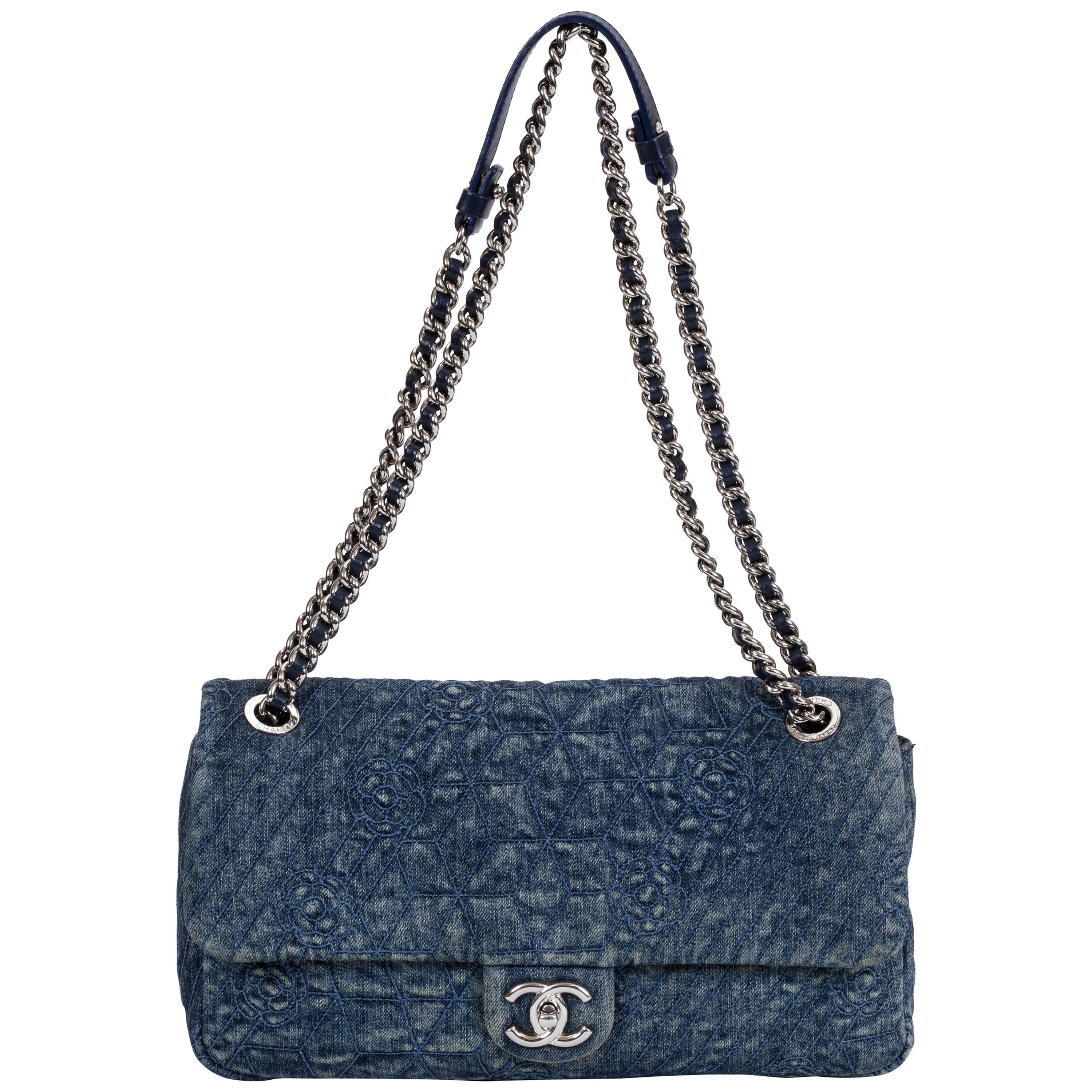 Chanel Camellia Denim Bag - For Sale on 1stDibs
