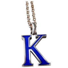 Gucci Enameled Sterling Silver "K" Pendant, 1970s 