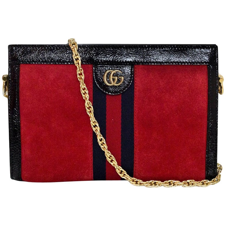Gucci NEW &#39;18 Runway Red Suede and Black Patent Vintage Style Ophidia Bag w/ Chain For Sale at ...