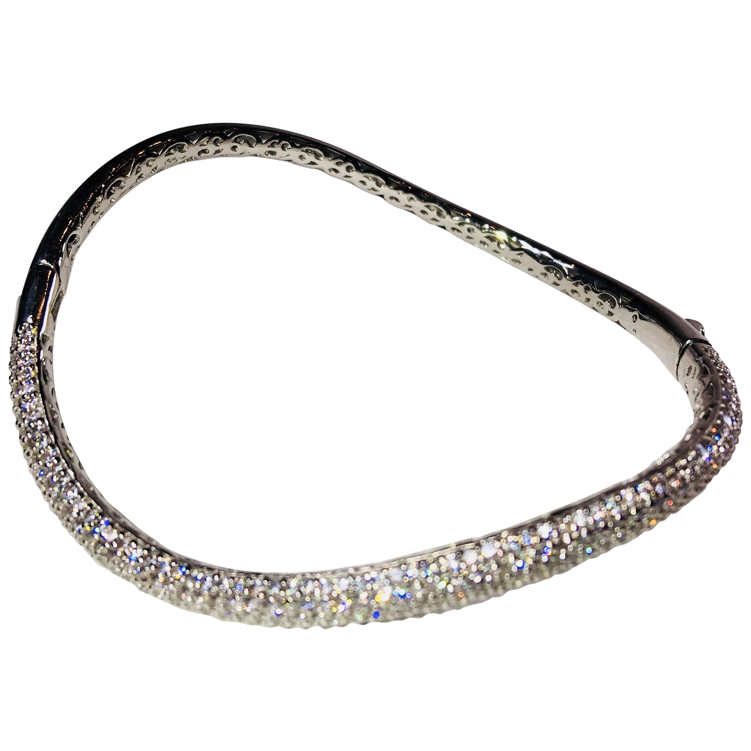 Silver 5 Row Pave Curved Bangle