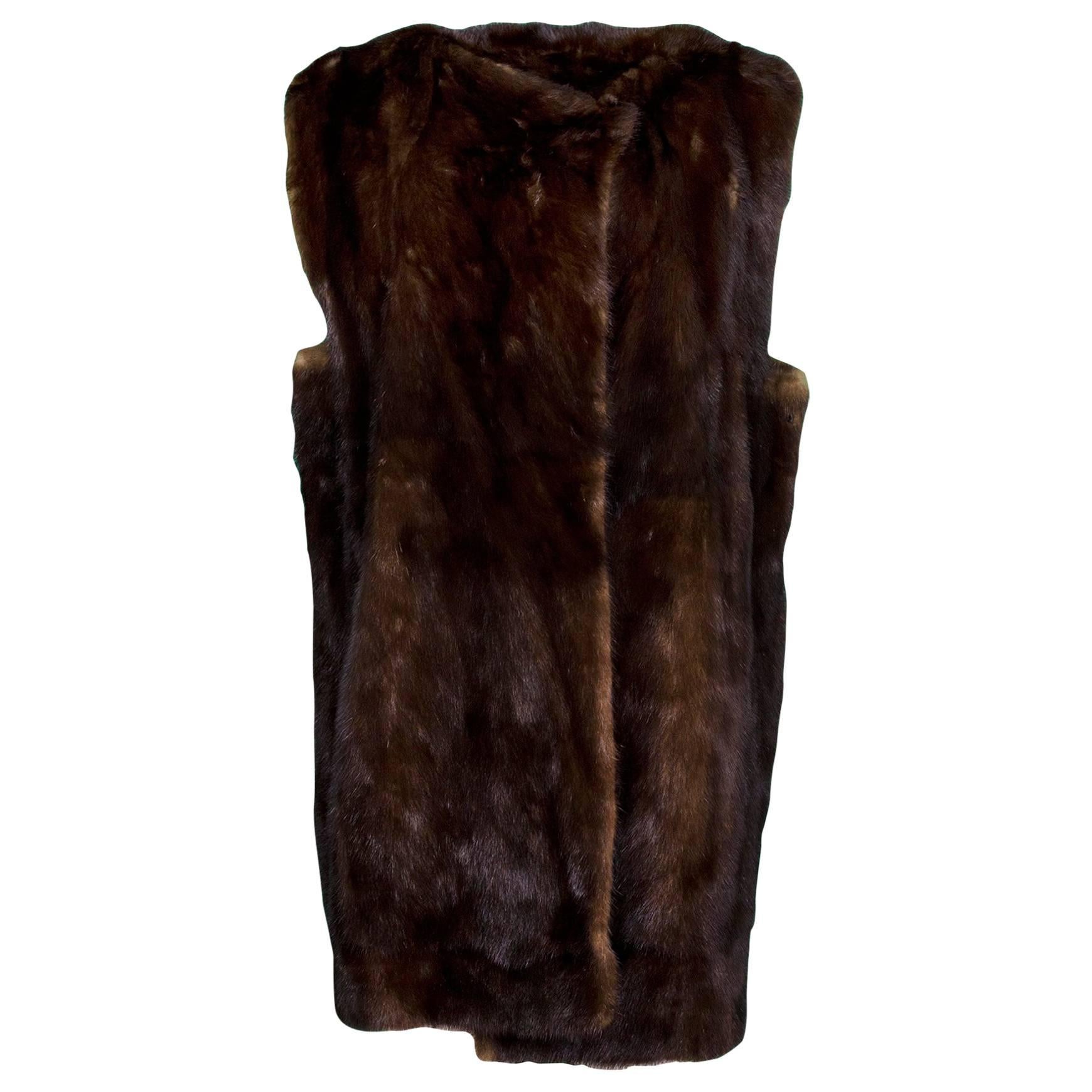 Vintage Brown Fur Open Front Vest/Lining sz L