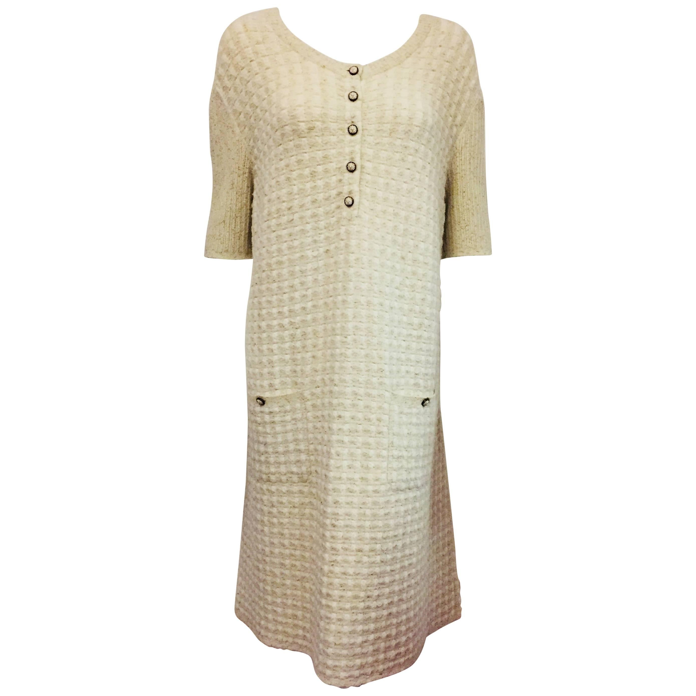 Cozy Chanel Ivory Mohair & Wool Dress with Two Patch Pockets