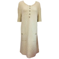 Cozy Chanel Ivory Mohair & Wool Dress with Two Patch Pockets