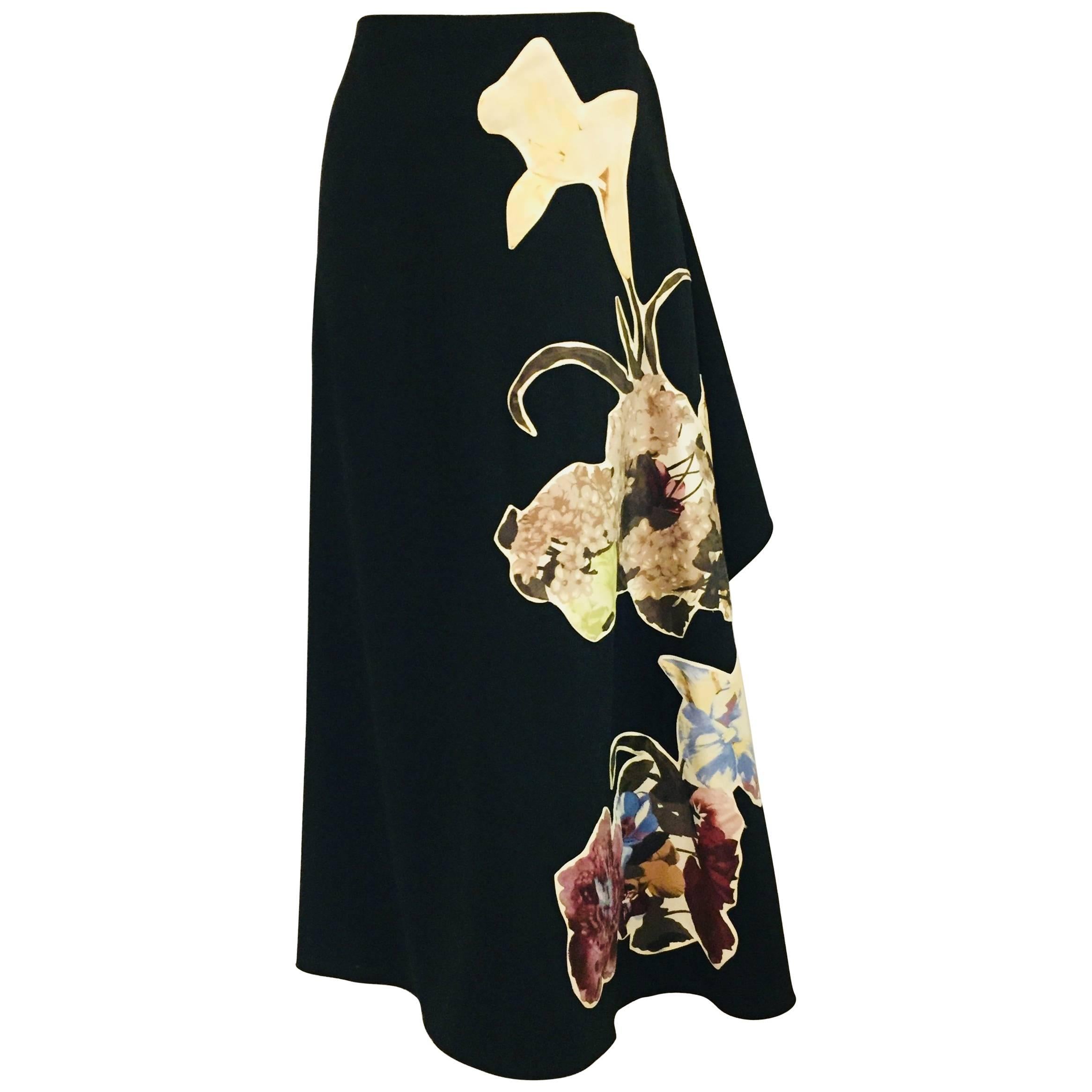Valentino Wool Crepe and Silk Asymmetric Full Skirt with Appliques For Sale