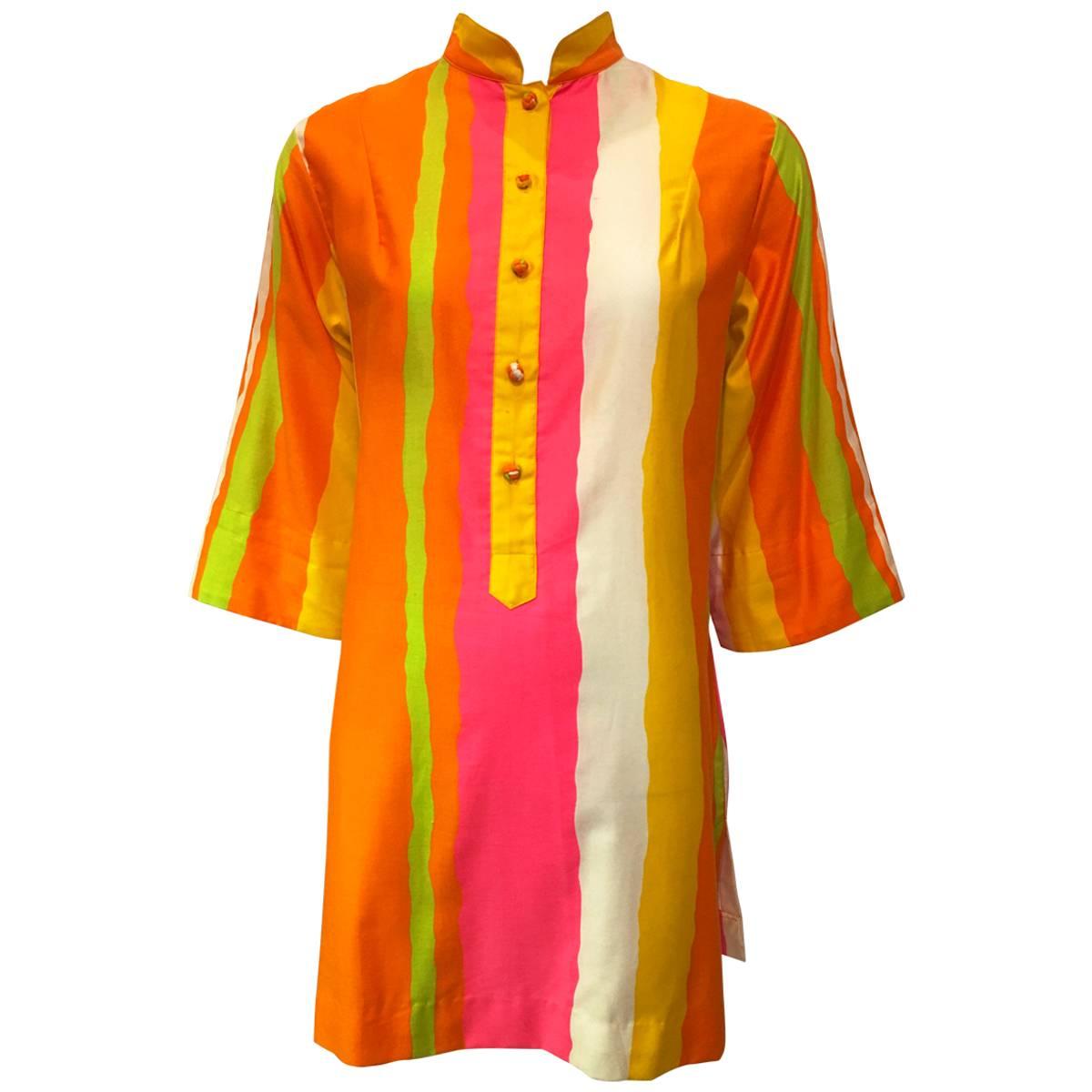 1970s Penthouse Gallery Rainbow Tunic Smock Dress For Sale