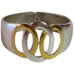 Kunio Matsumoto 1960s TRIFARI Mixed Metals Silver and Goldtone Hinged Bracelet